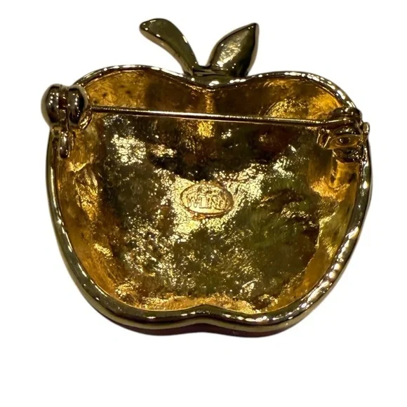 GE Wlind Signed Enamel American Flag Apple Brooch Pin With Rhinestones Vintage - Picture 4 of 14